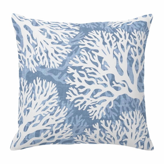 Throw Pillow Covers, Lake Blue Coral Coastal 24x24 Pillow Covers for Couch/Sofa/Bed, Summer Beach Nautical Ocean Decorative Square Linen Cushion Pillowcase for Home Decor