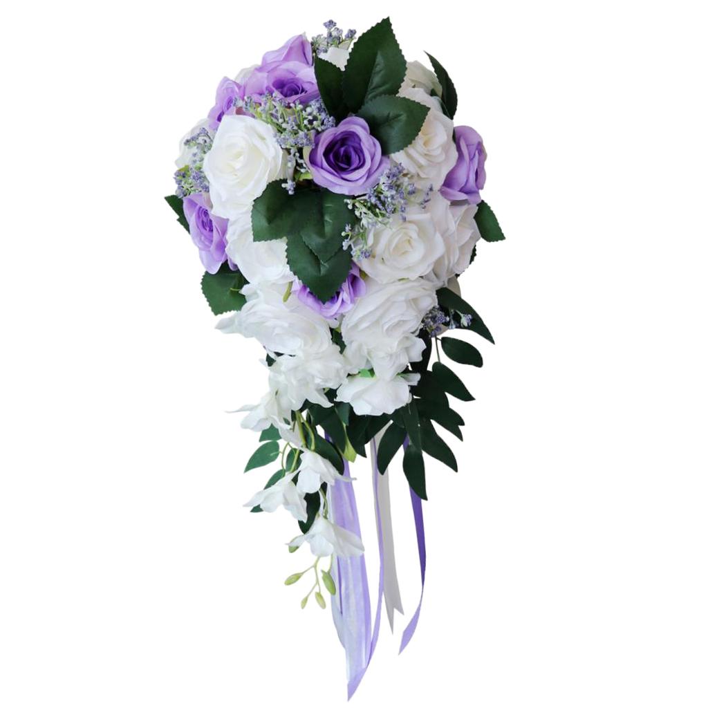 Wedding Bride Bridal Waterfall Artificial Hand Rose Flower , White