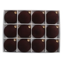 Coollooc 12Pcs Christmas Velvet Balls, 6cm Flocked Christmas Hanging Ornaments Handmade Velvet Balls Xmas Tree Ornaments Xmas Tree Bulbs for Wedding Anniversary Party(Coffee,A)