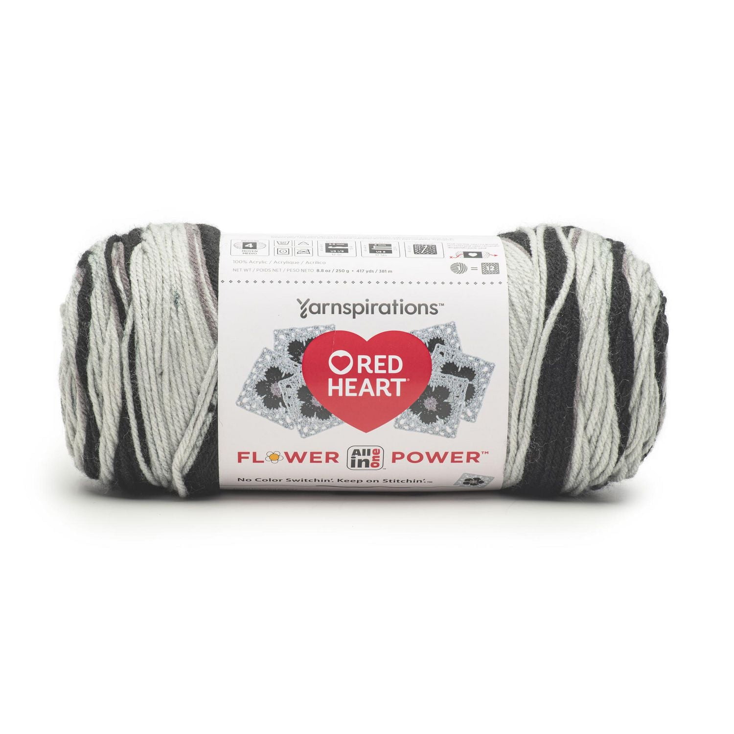 Red Heart® All In One Flower Power™ #4 Worsted (Medium) Acrylic Yarn, 8.8oz/250g 417 Yards, Innovative 3-Color Engineered Stripe