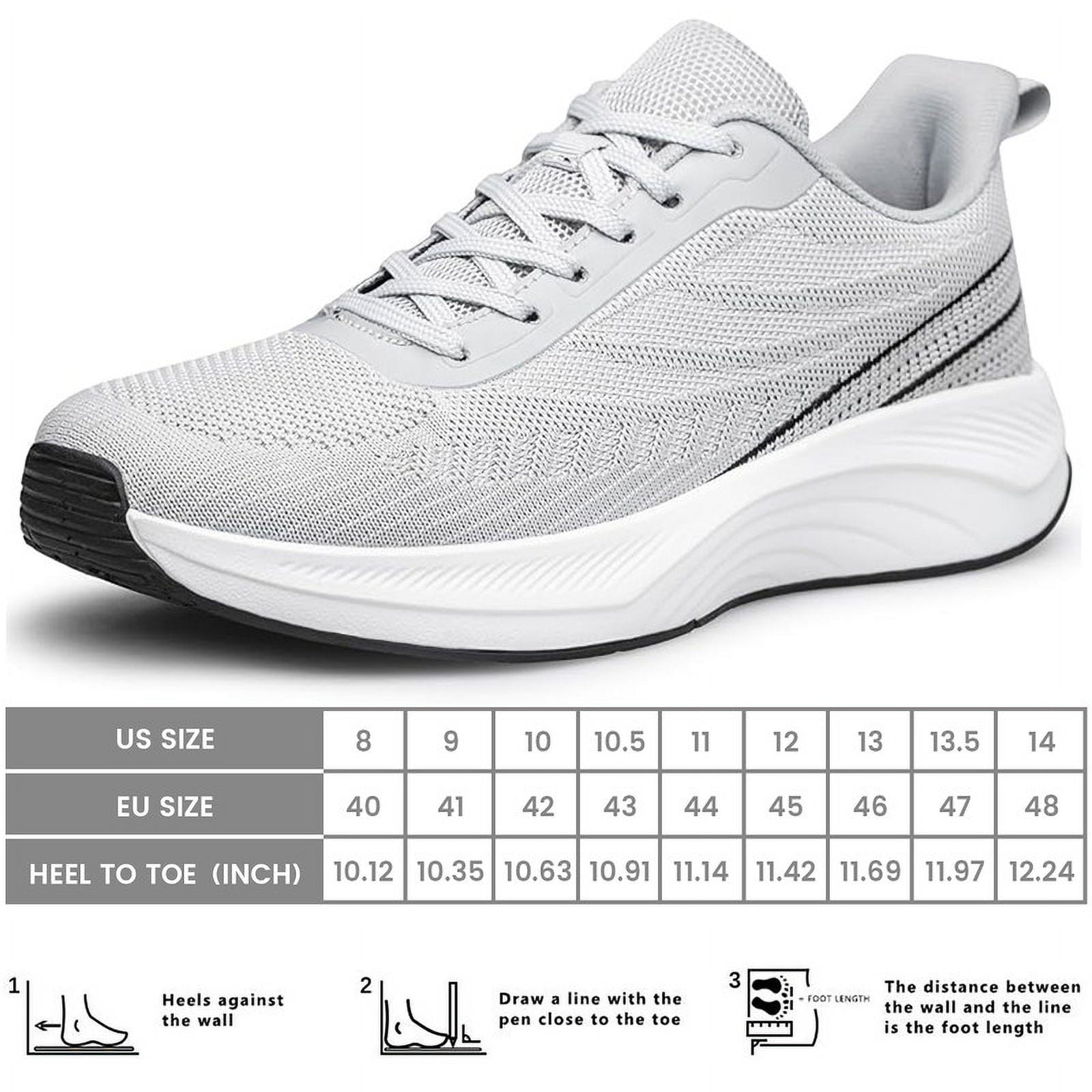 vibdiv Men's Comfortable Walking Shoes Lightweight Breathable Non-Slip Fashion Running Sneakers Light Grey Size 8