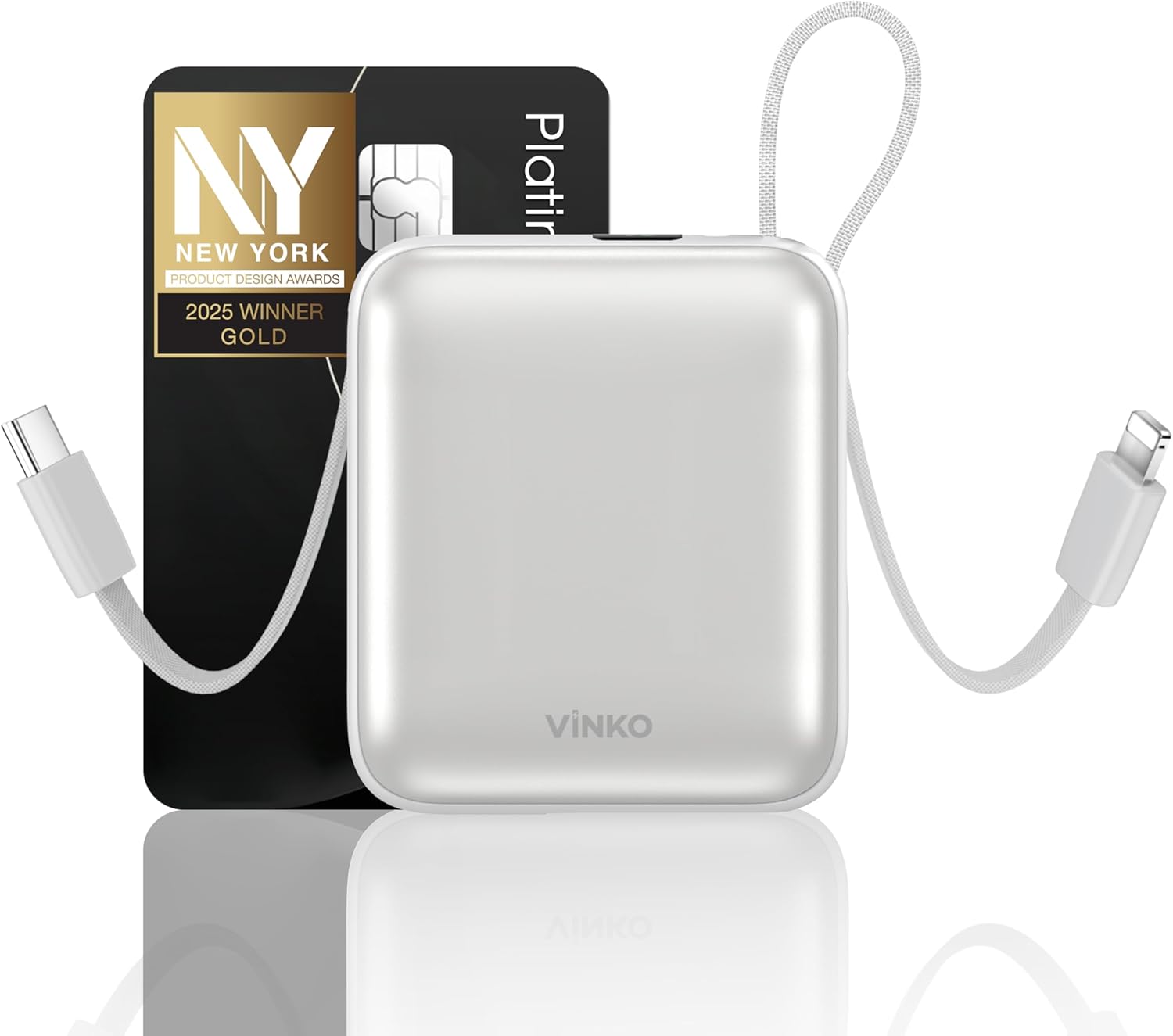 RGHJAR-Small Portable Charger, 22.5W Fast Charging Mini Power Bank 10000mAh with Built-in Cables, Travel Essential USB-C Battery Pack Compatible with iPhone 17/16/15, Samsung S25/24, Android (White)