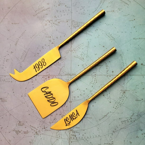 Cheese Knife Set Gold, Copper and Matte Black Hammered Handles