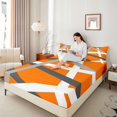 thumbnail image 4 of Homewish Geometric Striped Bed Sheets,Modern Abstract Artistic King Sheets,Orange Gray White Sheet Set For Girls Kids,Luxury Bedroom Decor,4pcs, 4 of 7
