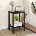 thumbnail image 2 of End Tables Set of 2, Small Side Tables with 2-Tier Storage Shelves, Nightstands with Faux Rattan Decoration, for Small Space, Living Room, Bedroom, Black, 2 of 16