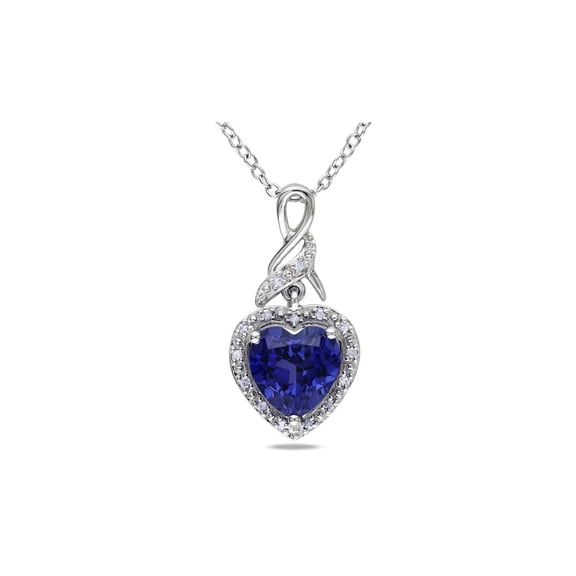 2.00 Carat (Ctw) Lab-Created Blue Sapphire Heart Pendant Necklace in Sterling Silver for Women