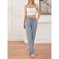 thumbnail image 3 of Lucakuins Pantalones de pierna ancha para mujer, cintura elástica con cordón, pantalones largos sueltos sólidos, ropa de calle para uso diario informal Lucakuins moda, 3 of 9
