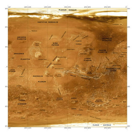 Mars Topographical Map, Satellite Image Print Wall Art By Detlev Van