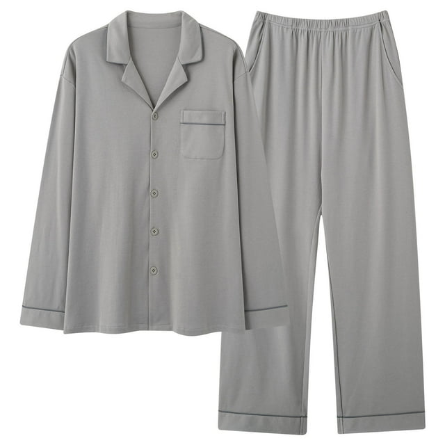 Enjoytime Womens Pajamas Solid Color Long Sleeve Tops Pants Loungewear Button Down Two Piece Sleepwear Loose Plus Size Winter Outfits