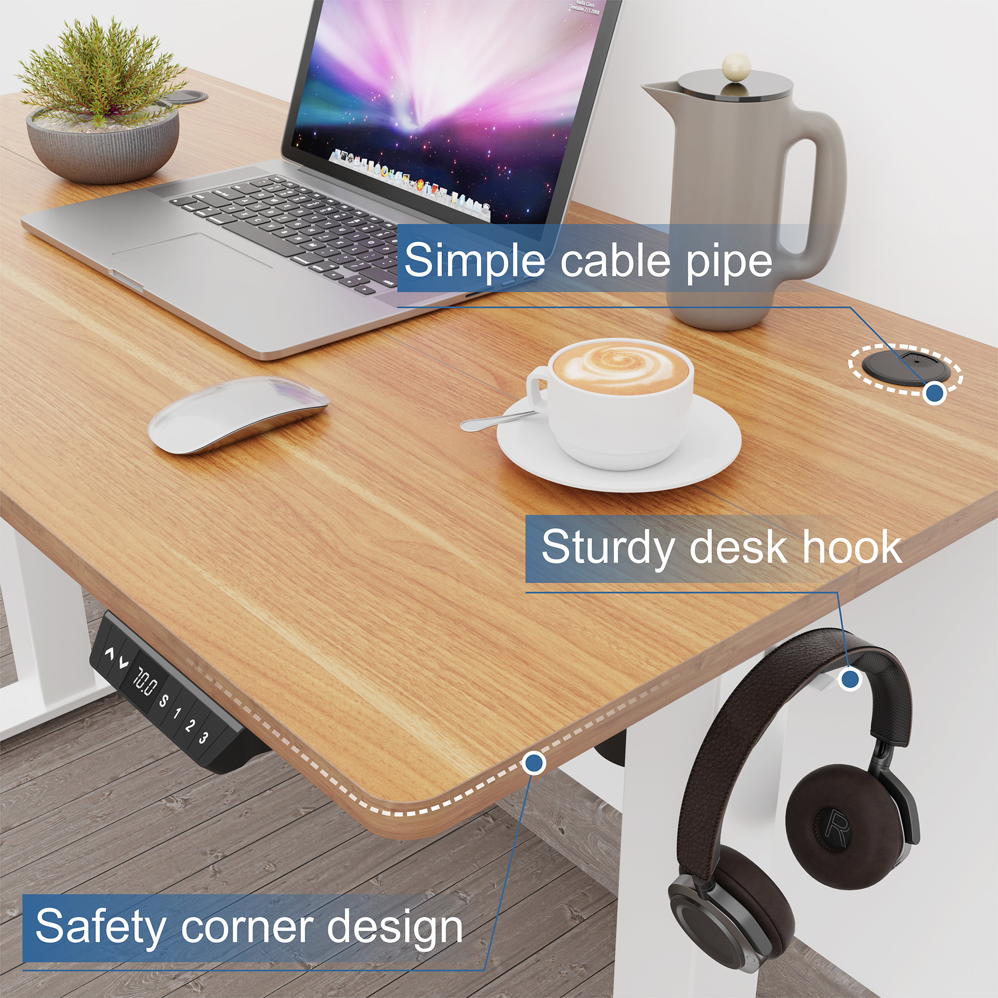 Sobaniilo 63" x 24" Home Office Electric Height Adjustable Standing Desk with Memory Control, White Frame + Maple Top
