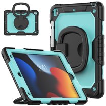Case for iPad 9th 8th 7th Gen 10.2 inch 2021 2020 2019, 360 Rotating Stand Handle Pencil Holder Shoulder Strap Heavy Duty Shockproof Cover, Sky Blue PC