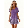 thumbnail image 6 of Women's Floral Print V-Neck Short Sleeve Casual Pullover Dress with Pocket, Summer Dress Comfortable Loose Fit, Fashionable Ladies Clothing,Dark Purple,3XL, 6 of 8