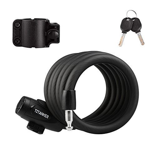 4-Feet Bike Cable Basic Self Coiling Resettable Combination Cable Bike Locks with Complimentary Mounting Bracket 1/2 Inch Diameter Titanker Bike Lock Cable