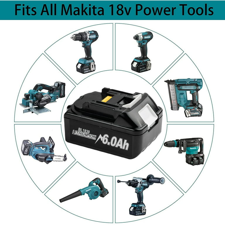 LOOUKO 100% New 18V Makita 12000mAh Lithium-ion Rechargeable Power Tool 18V  Replacement Battery BL1860 BL1830 With 3A Charger