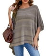 thumbnail image 5 of Xfvqtps Womens Cape Pullover Round Neck Fringed Cuff Knitting Stripe Comfortable Soft Sweater Fashion Casual Warm Fall and Winter Top Khaki, 5 of 6