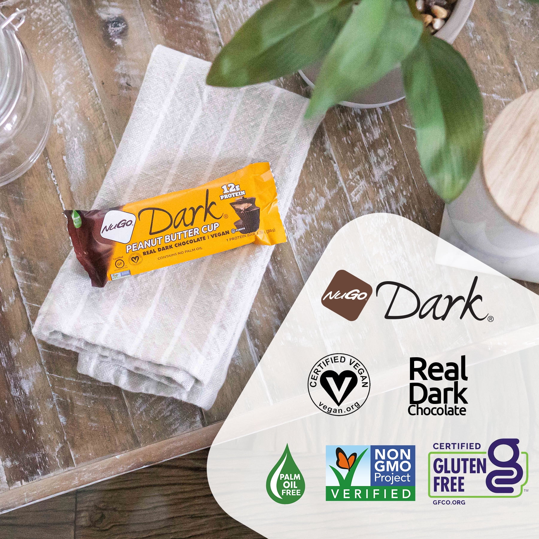 NuGo Dark Peanut Butter Cup, 12g Protein, Vegan, Gluten Free, Kosher Pareve, 24 Count