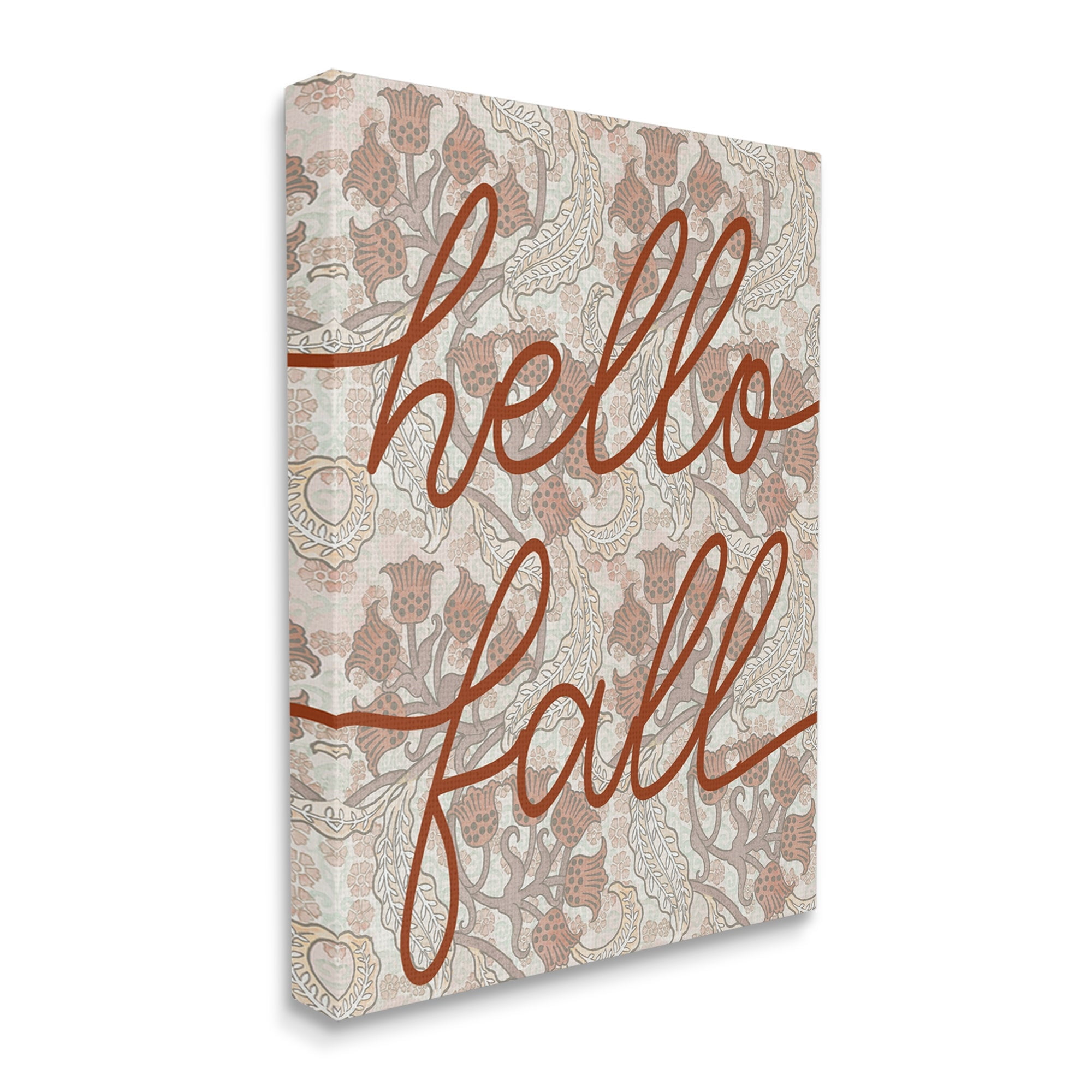 Stupell Industries Hello Fall Greeting Paisley Red Bellflower Vintage Pattern, 24 x 30,Design by Daphne Polselli