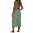 thumbnail image 3 of QATAINLAV Summer Rompers for Women Sleeveless Adjustable Strap Onesies Shorts Cotton Casual Wide Jumpsuits with Pockets Green S, 3 of 7