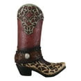 thumbnail image 3 of Rustic Western Red Brown Tooled Leather Scroll Lace Patterns Boot Floral Vase, 3 of 6