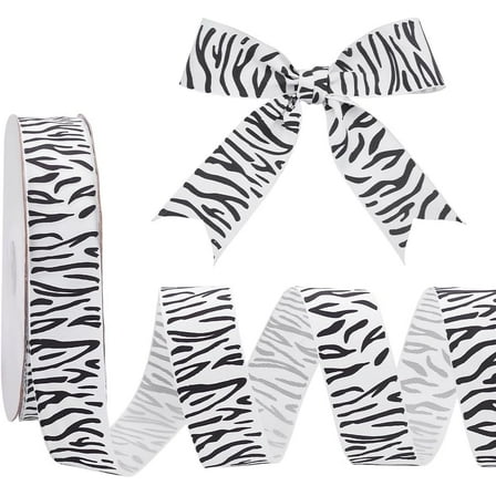 100 Yards Zebra Print Ribbon 1-5/8 inch White with Black Grosgrain Ribbon Craft Woven Ribbon for Sewing Clothing Crafting Home Decorations Hair Bows Headbands Making Wrapping