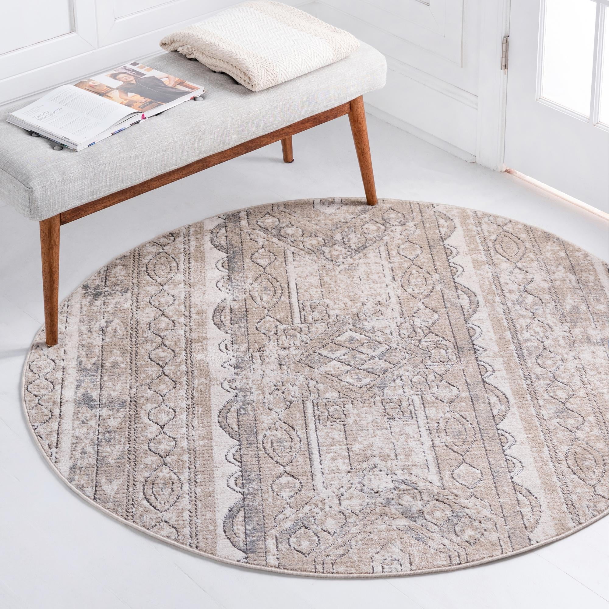 Oregon Collection Rug 7 Ft Round Ivory LowPile Rug Perfect