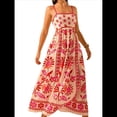 thumbnail image 1 of Vestido Maxi Floral de Verano 2025 para Mujer, Sin Mangas, con Tirantes Finos, Estampado, Fruncido, Estilo Bohemio, para Playa Rojo M, 1 of 7