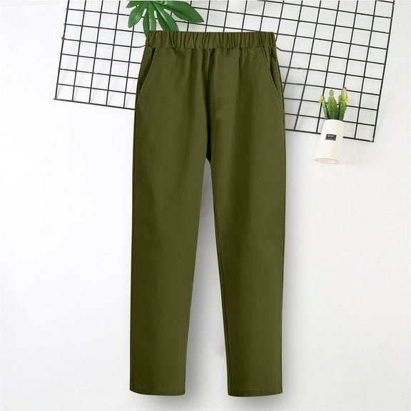 Boy's Casual Stretch Waist Pants Adjustable School Uniform Pants with Pockets Relaxed Straight Trousers Wrinkle Resistant