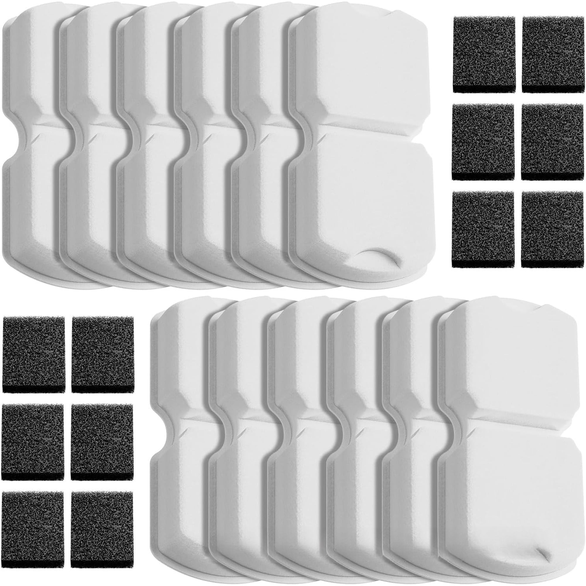24-Pack Replacement Filters for Stainless Steel Cat Water Fountains &ndash; Includes 12 Activated Carbon Filters + 12 Foam Filters Universal Fit for Most Pet Drinking Fountains