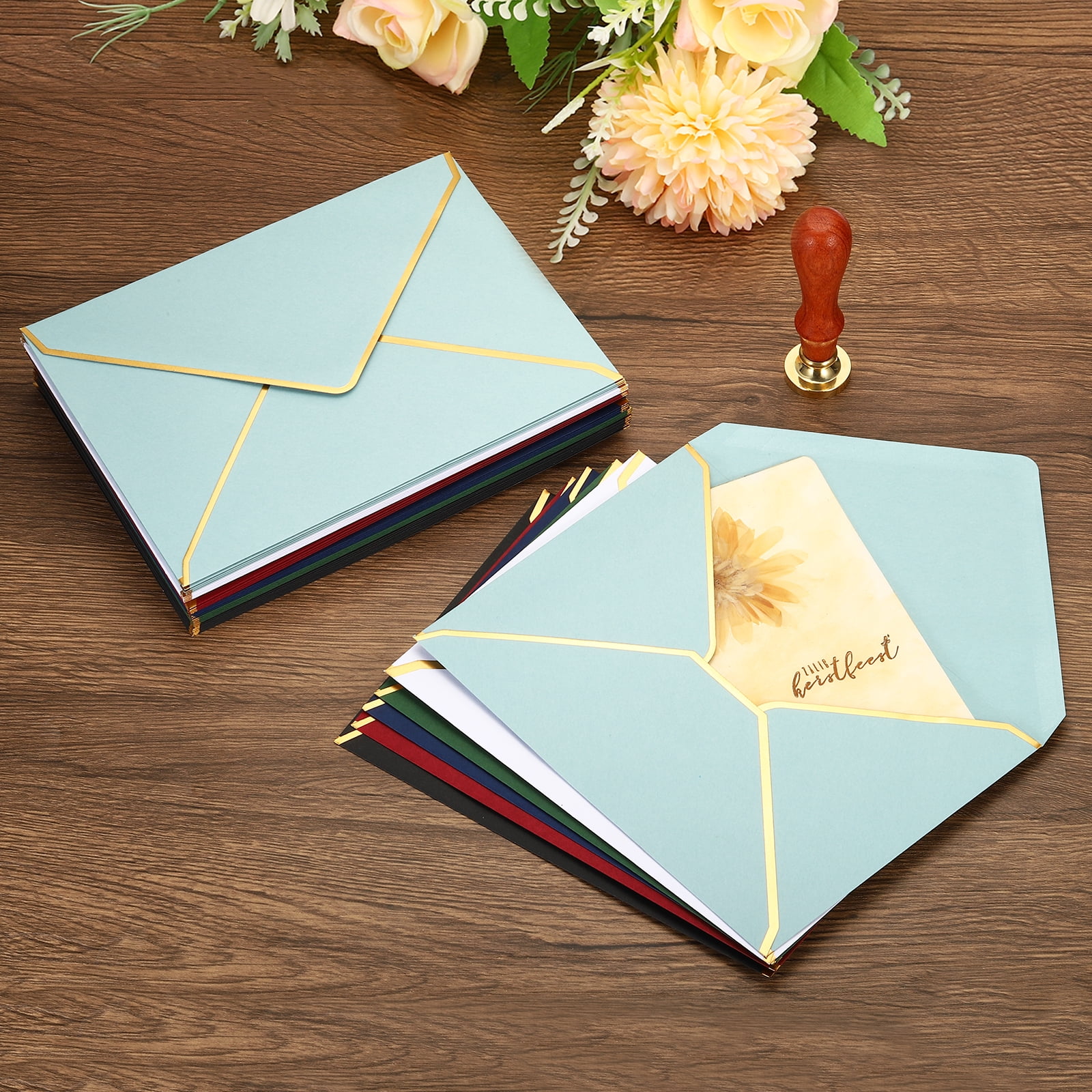 Unique Bargains A7 Envelopes Card V Flap Envelopes with Gold Border for Gift Cards Retro, Gold