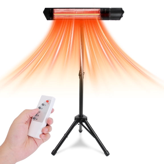 1500W Infrared Heater With Stand Electric Outdoor Patio Heater IP65 Waterproof Tripod Wall Mount with 2 Remotes 3 Heating Levels for Home Restaurant
