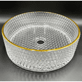 thumbnail image 2 of Scotch 16" Tempered Glass Circular Bathroom Vessel Sink in Clear with Gold Rim, 2 of 6