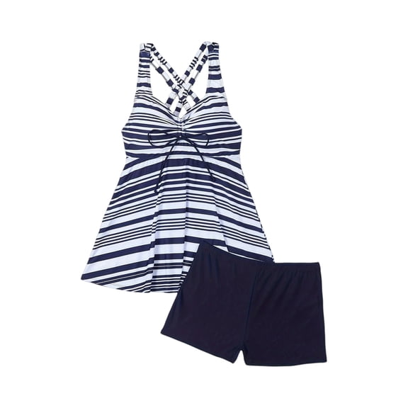 Large Plus Size Tankini 2 Pieces Swimsuit Women Sexy Striped Swimwear Female Bathers Bathing Swimming Swim Suit Beach Dress