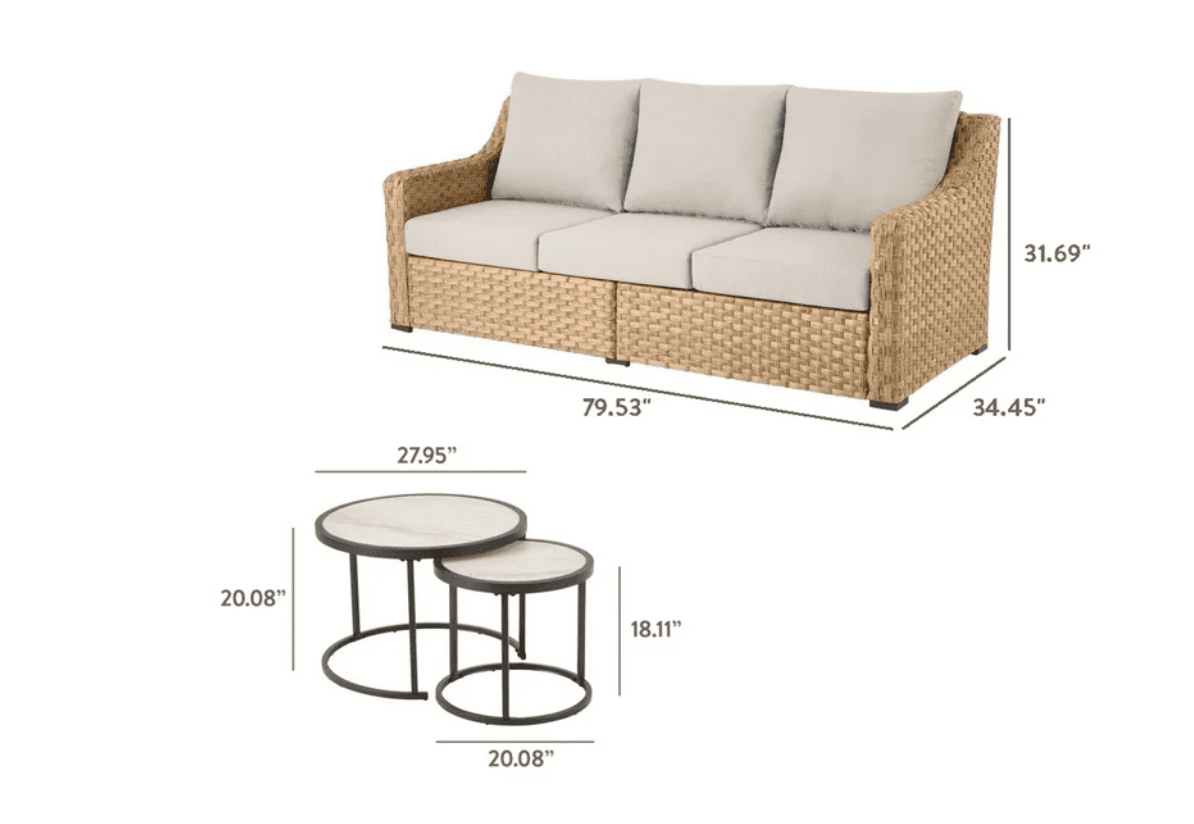 Better Homes & Gardens River Oaks Outdoor 5-Piece Wicker Conversation Set with Patio Cover, Natural