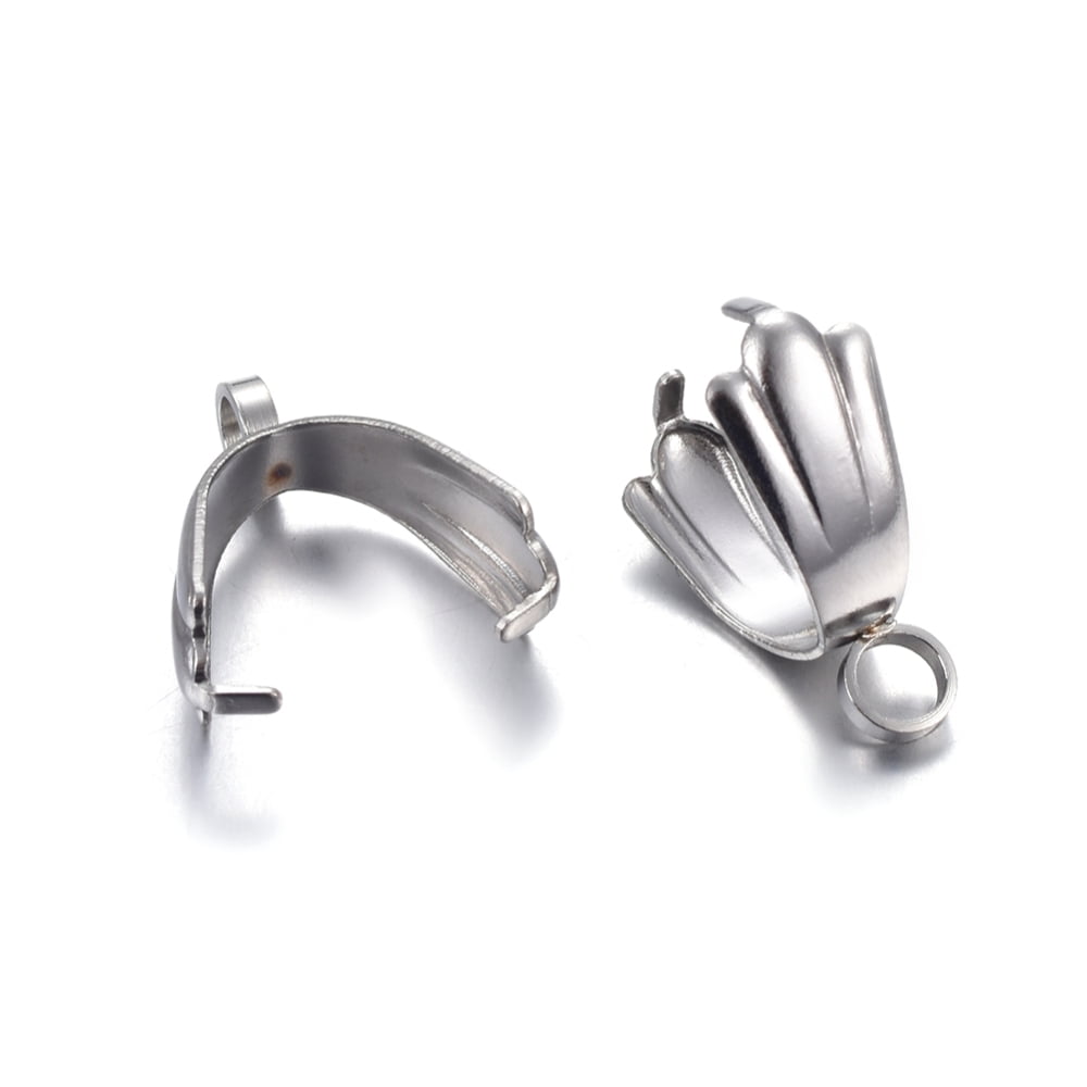 200pcs Tarnish Resistant 304 Stainless Steel Pinch Bails Stainless Steel color 14x12x5.5mm Hole: 2mm Pin: 1mm