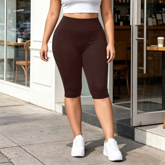 Mifsaly Womens Plus Size Capri Leggings High Waisted Stretch Athletic Cropped Yoga Pants Tummy Control Active Tights for Running Gym Cycling Pilates and Casual Daily Brown,XXL