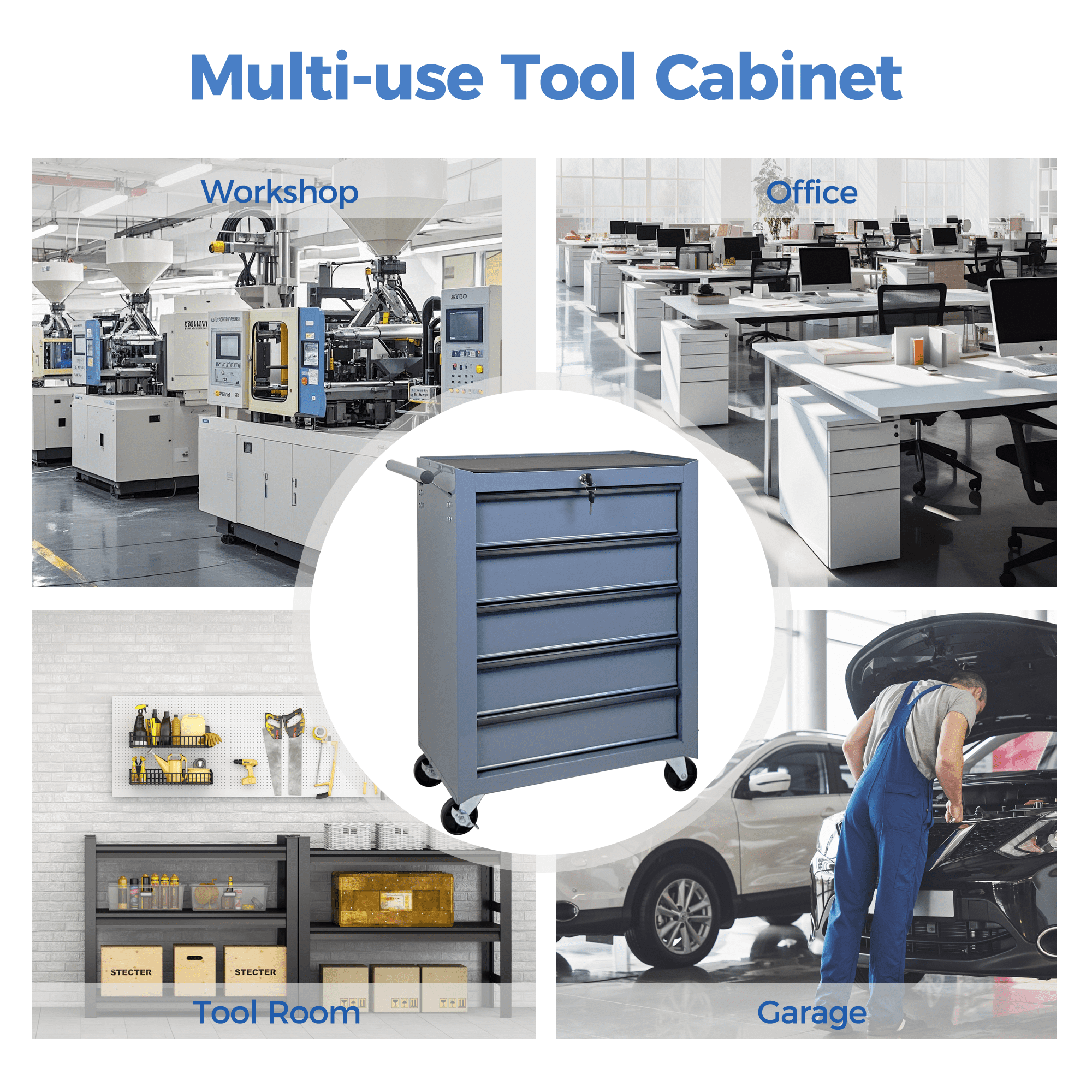 Rolling Metal Tool Chest,20 Inch 5-Drawer Tool Storage Cabinet with Lockable Casters & Steel Top Work Surface, Removable Tool Box, Mobile Tool Cart Organizer for Garage Workshop,Grey