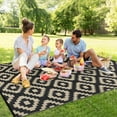 thumbnail image 3 of Funslane 9x12' Outdoor Rug, Reversible Plastic Patio Rugs with Storage Bag, Portable Modern Waterproof Outside Carpet for Camping, Balcony Deck Backyard, Black & Coffee, 3 of 9