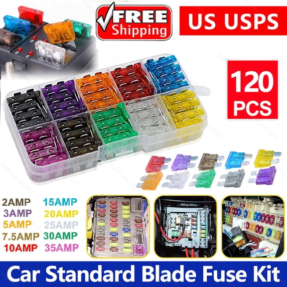 120Pcs Car Fuse Assortment Kit Standard Blade Fuses for Auto Car RV Truck Assort