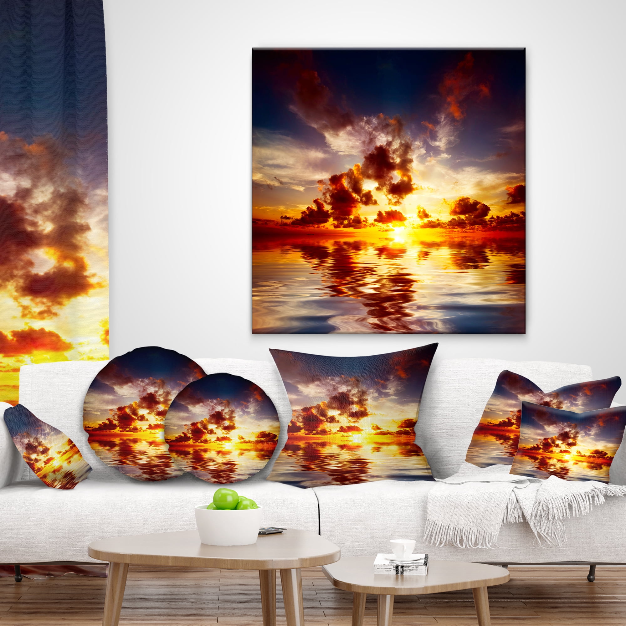 Designart Caribbean Sunset with Beautiful Sky - Seashore Throw Pillow - 12x20