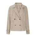 thumbnail image 4 of Htigea Cropped Trench Coat for Women Double Breasted Notched Lapel Long Sleeve Trendy Work Office Jackets with Pockets Khaki M, 4 of 7