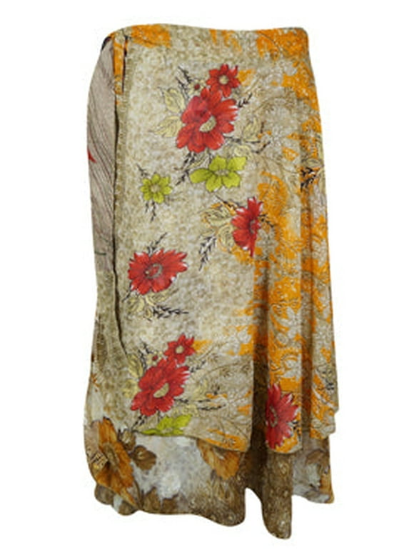 Mogul Summer skirts Beige Handmade Floral skirt One Size