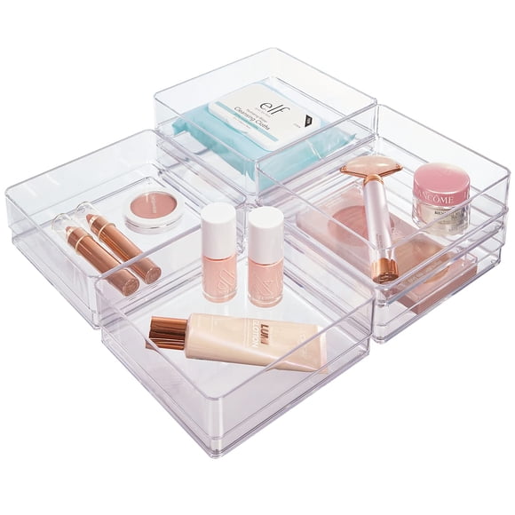 STORi SimpleSort Ensemble de 6 Pcs Organisateur de Tiroirs Empilable Transparent / Plateaux Carrés 6 Pouces x 6 Pouces x 2 Pouces / Petits Bacs de Rangement pour Maquillage et Séparateurs de Tiroirs de Bureau / Fabriqué aux États-Unis