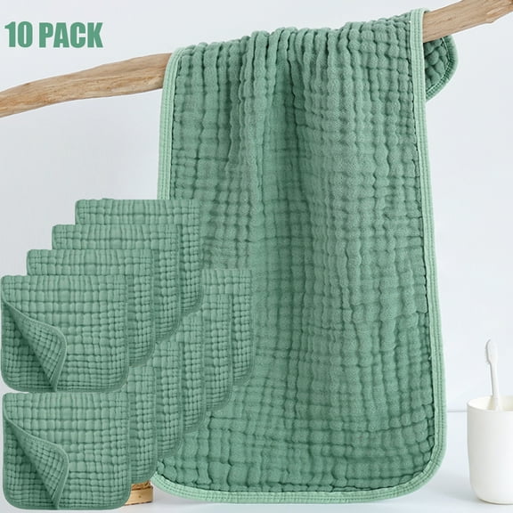 Byseng Muslin Burp Clothes Set, 100% Cotton Burping Clothes for Newborn Baby Girls and Boys, 20''x10'', 10 PACK - Green