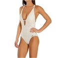 thumbnail image 2 of Women's Vince Camuto V90713 Crochet Lace Plunging V Neck One Piece Swimsuit (Ivory 10), 2 of 3