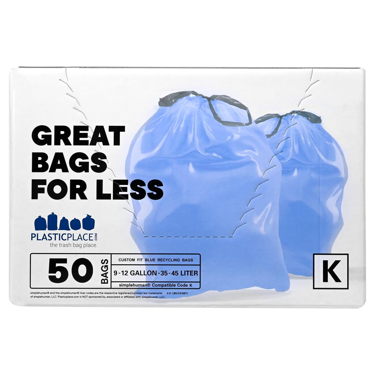 Plasticplace 4.2-4.8 Gallon Simplehuman®* Compatible Blue Trash Bags Code  V, 200 Garbage Bags