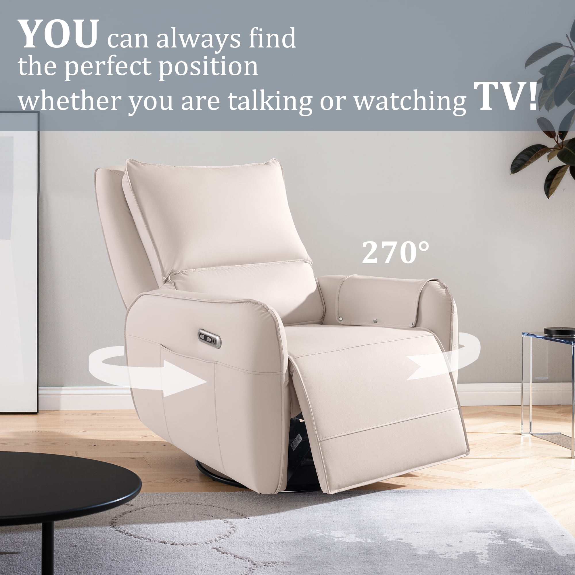 Power Recliner Rocking Chair Nursery Gliders, Electric Swivel Rocker Recliner Chair, Comfy Upholstered Living Room Reclining Chairs with Lumbar Support