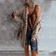 thumbnail image 3 of Suéter de punto largo con capucha de gran tamaño para mujer, jersey de punto a cuadros, abrigo marrón informal, chaqueta de jersey para mujer, 3 of 4