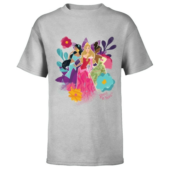 Disney Princess Jasmine Aurora and Tiana Strong at Heart - Short Sleeve T-Shirt for Kids - Customized-Athletic Heather