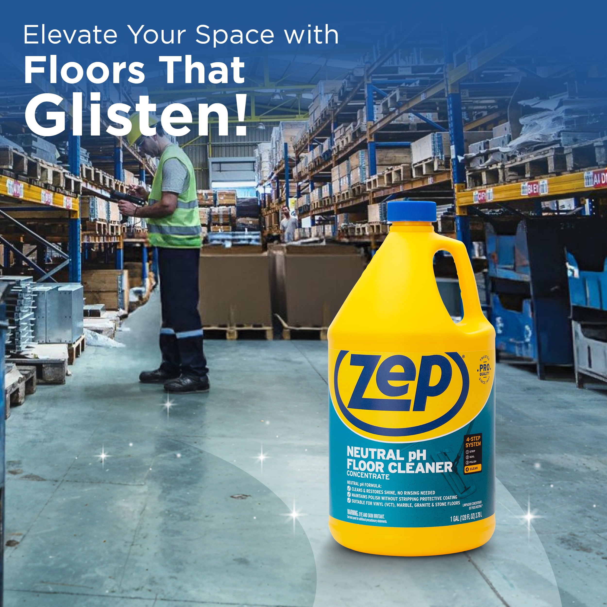 Zep Concentrated Neutral pH Floor Cleaner - 1 Gallon (Case of 4) ZUNEUT128 - Safe for Water-Friendly Surfaces