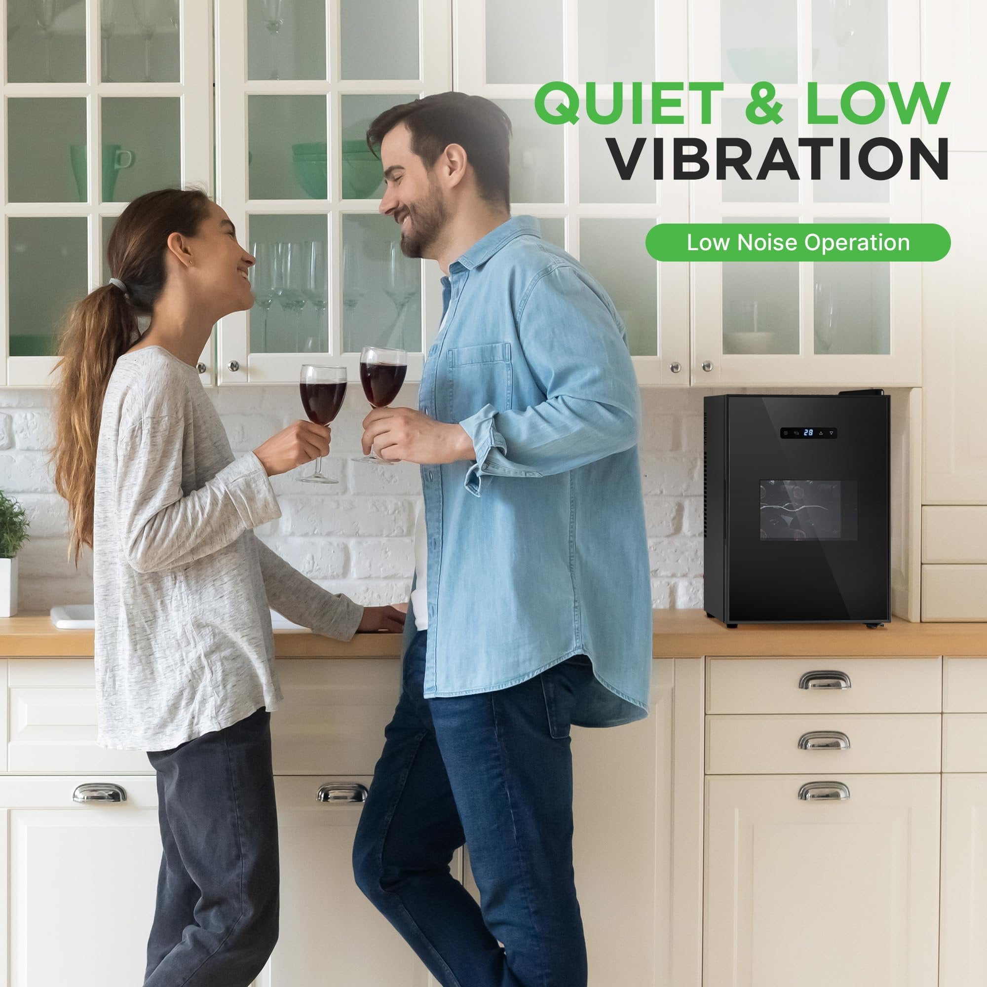 Wine Refrigerator Cellar, 12 Bottle Storage and 30 Liters Internal Capacity, Single Zone Chiller with Digital Touch Button Control, Placement for Standing Bottles and Air Tight Seal